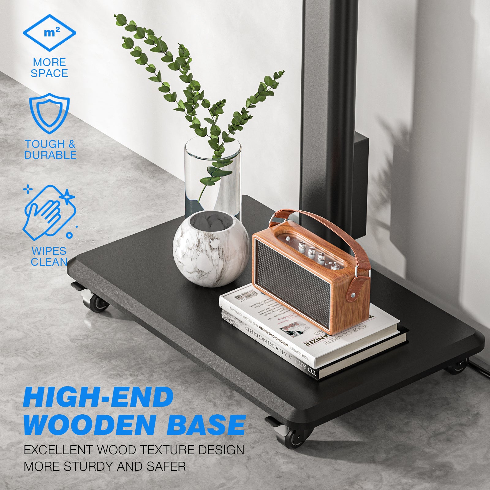 Rfiver Sleek Rolling TV Stand with Power Outlet for 32-70 Inch TVs